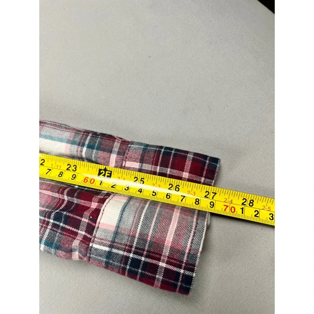 Banana Republic Mens Tall L Untucked Slim Fit Ultra-Soft Flannel Plaid Shirt Red
